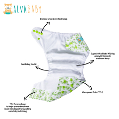 ALVABABY AWJ Lining Cloth Diaper with Tummy Panel for Babies -Leaf(WJT-H187A)