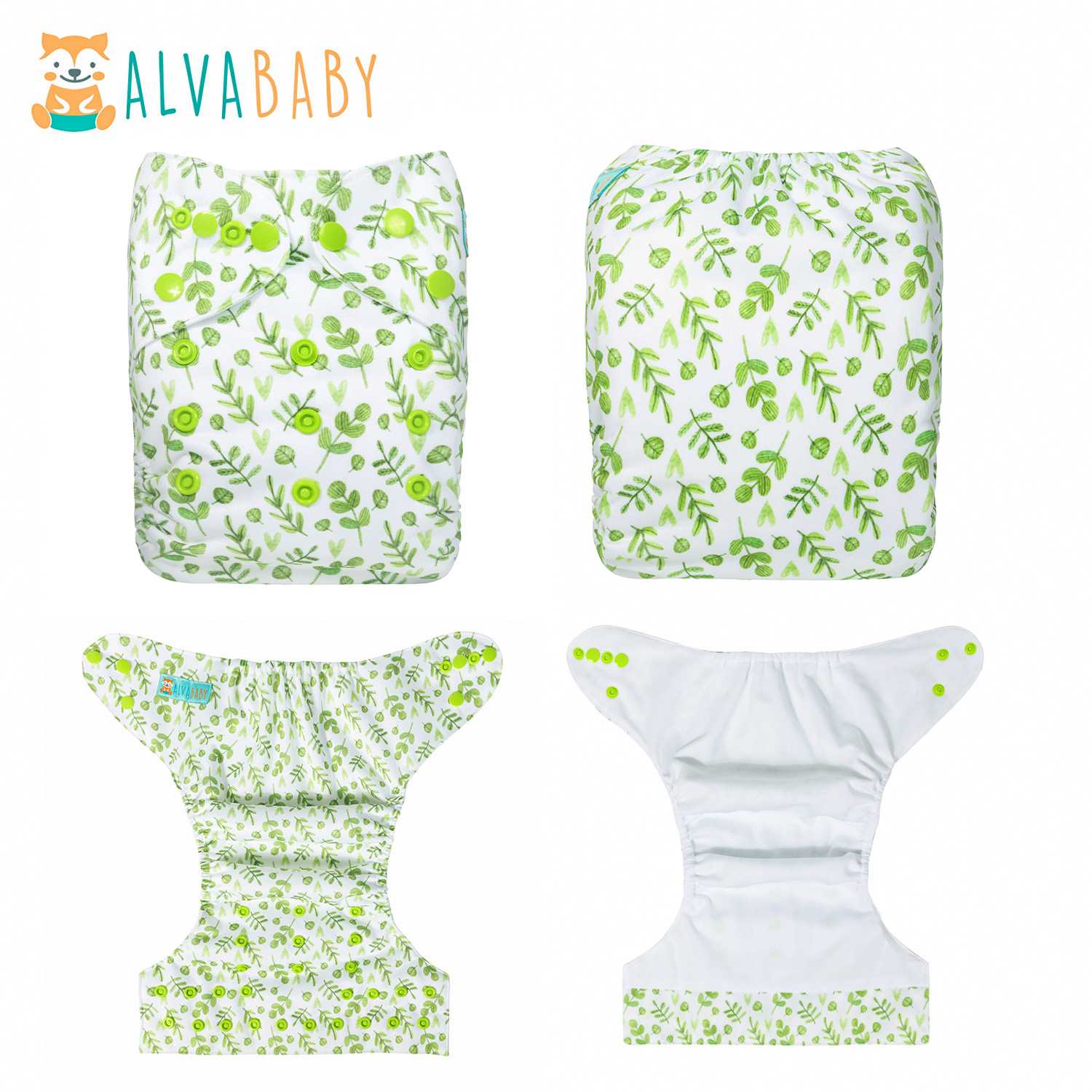 ALVABABY AWJ Lining Cloth Diaper with Tummy Panel for Babies -Leaf(WJT-H187A)