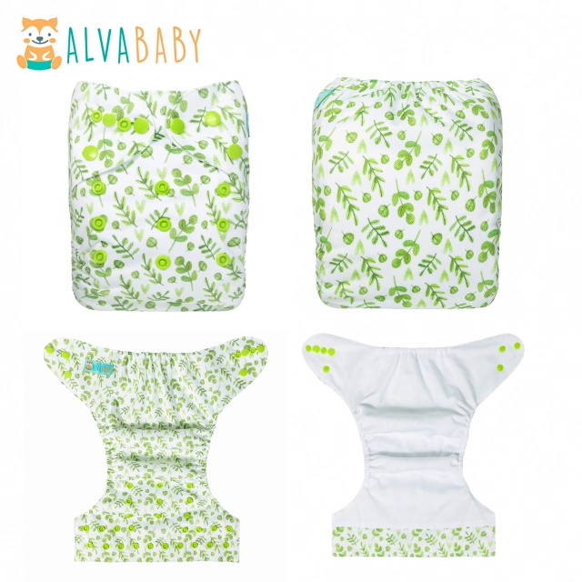 ALVABABY AWJ Lining Cloth Diaper with Tummy Panel for Babies -Leaf(WJT-H187A)