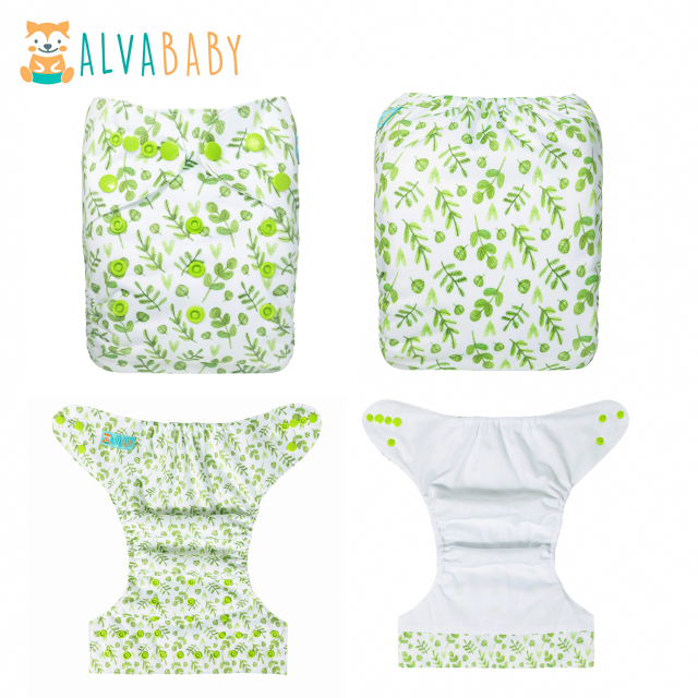 ALVABABY AWJ Lining Cloth Diaper with Tummy Panel for Babies -Leaf(WJT-H187A)