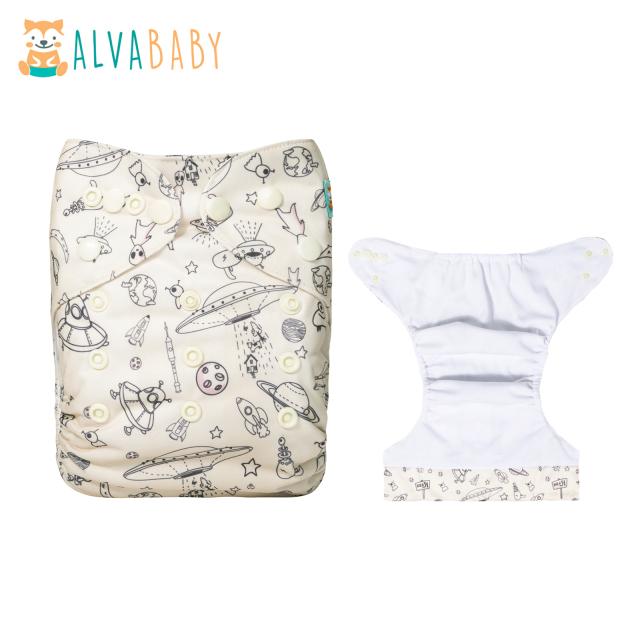 (All patterns) AWJ Cloth Diaper with Tummy Panel come with 4-layers-bamboo insert One Size