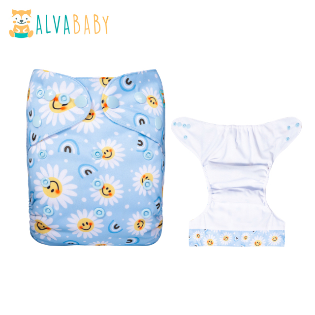 ALVABABY AWJ Lining Cloth Diaper with Tummy Panel for Babies -Flowers(WJT-H433A)
