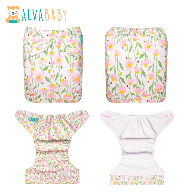 ALVABABY AWJ Lining Cloth Diaper with Tummy Panel for Babies -Flowers(WJT-H434A)