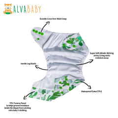 ALVABABY AWJ Lining Cloth Diaper with Tummy Panel for Babies -Cactus(WJT-H134A)