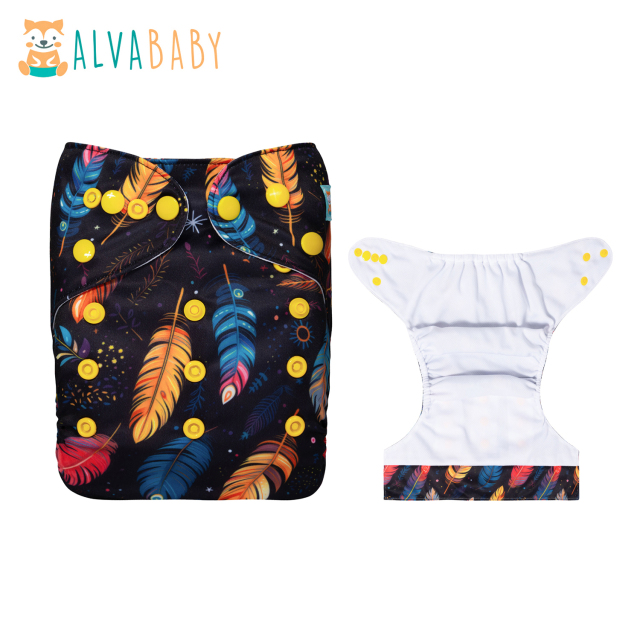 (All patterns) AWJ Cloth Diaper with Tummy Panel come with 4-layers-bamboo insert One Size