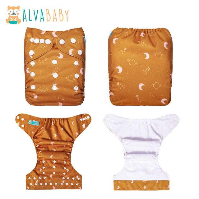 ALVABABY AWJ Lining Cloth Diaper with Tummy Panel for Babies -Moon(WJT-H443A)