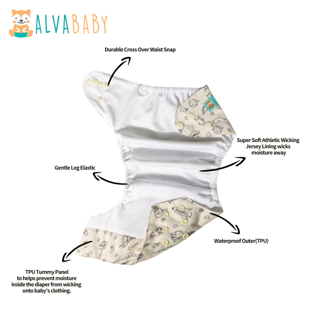 ALVABABY AWJ Lining Cloth Diaper with Tummy Panel for Babies -Planet(WJT-H132A)