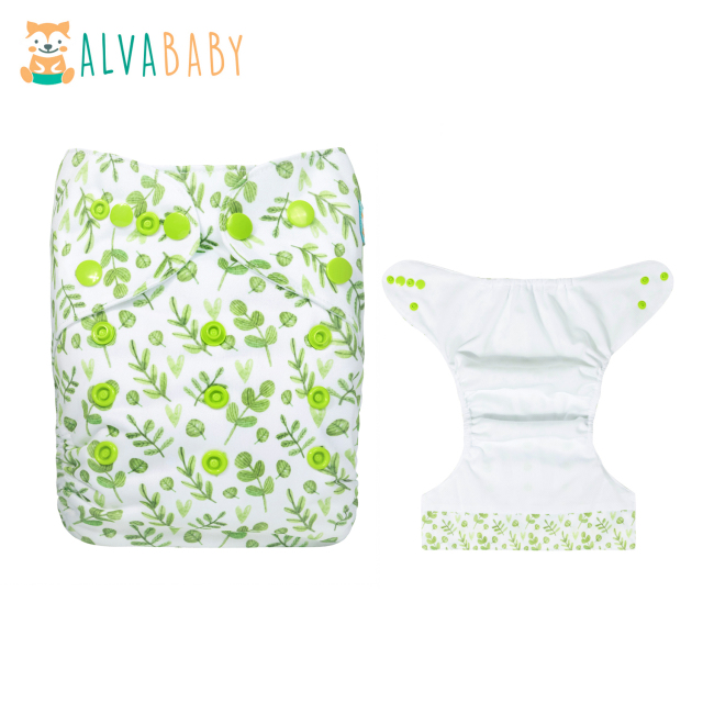 ALVABABY AWJ Lining Cloth Diaper with Tummy Panel for Babies -Leaf(WJT-H187A)