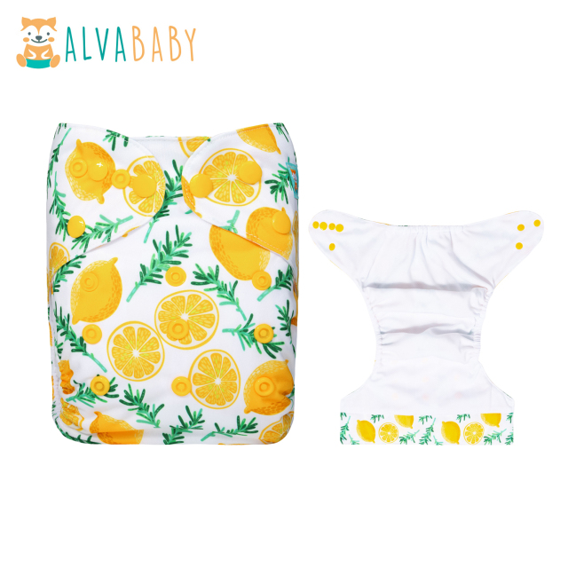 (All patterns) AWJ Cloth Diaper with Tummy Panel come with 4-layers-bamboo insert One Size