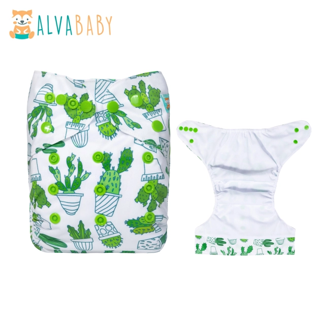 ALVABABY AWJ Lining Cloth Diaper with Tummy Panel for Babies -Cactus(WJT-H134A)