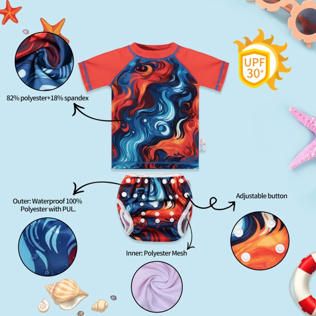 ALVABABY Toddler Baby Boy Summer Swim Suit, Infant Bathing Suit Swimwear,Tankini Swimwear (SWCJD04A)