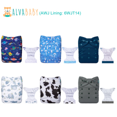 (All packs) ALVABABY 6PCS AWJ Diapers with Tummy Panels with 6PCS 4-layer-bamboo-inserts