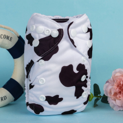 Newborn all In One Diaper with Pocket Sewn-in one Newborn 4-layer Bamboo blend insert-Cow (SAO-A10A)