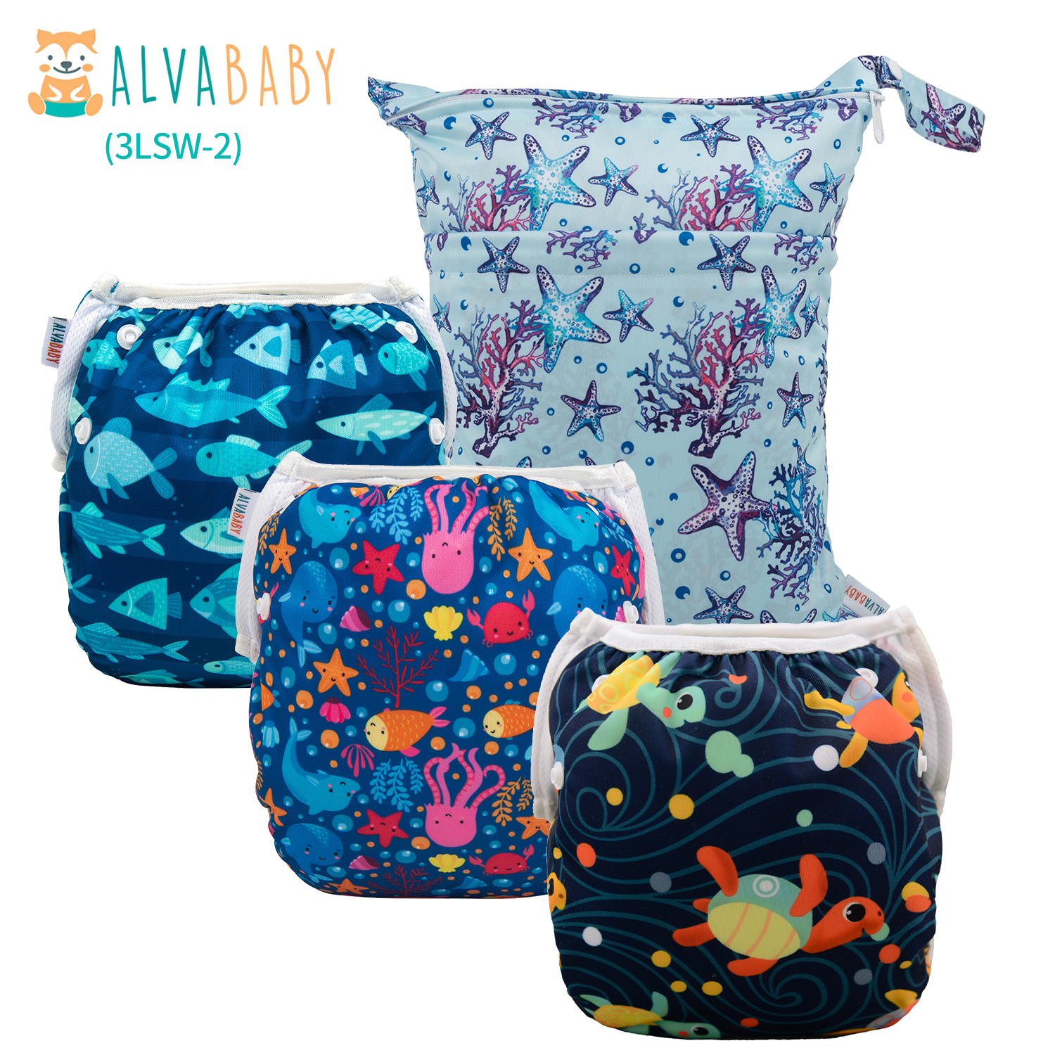 Bundle of 3 Reusable Swim Diapers with 1 Waterproof Wet Dry Bag
