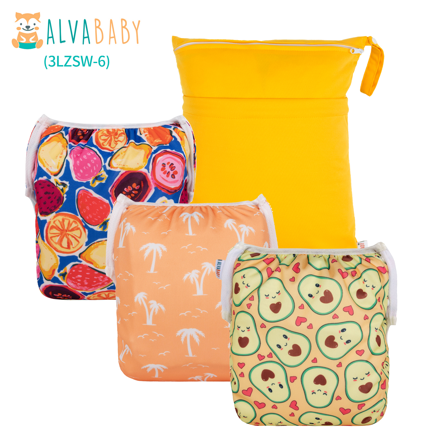 Bundle of 3 Reusable Swim Diapers with 1 Waterproof Wet Dry Bag