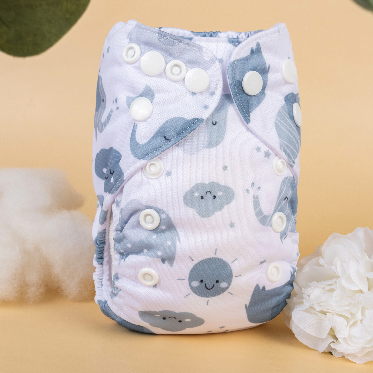 (Various Patterns) Newborn All In One Diaper with Pocket Sewn-in Bamboo Insert(4-Layer) - Adjustable Washable Reusable Cloth Diaper