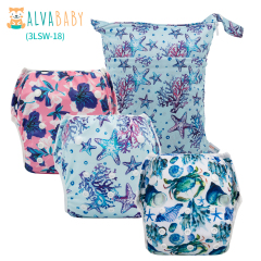 (All packs) 3PCS Baby Swim Diapers with 1PCS Wet Bag Reuseable Washable Adjustable for Swimming Lesson & Baby Boys and Girls