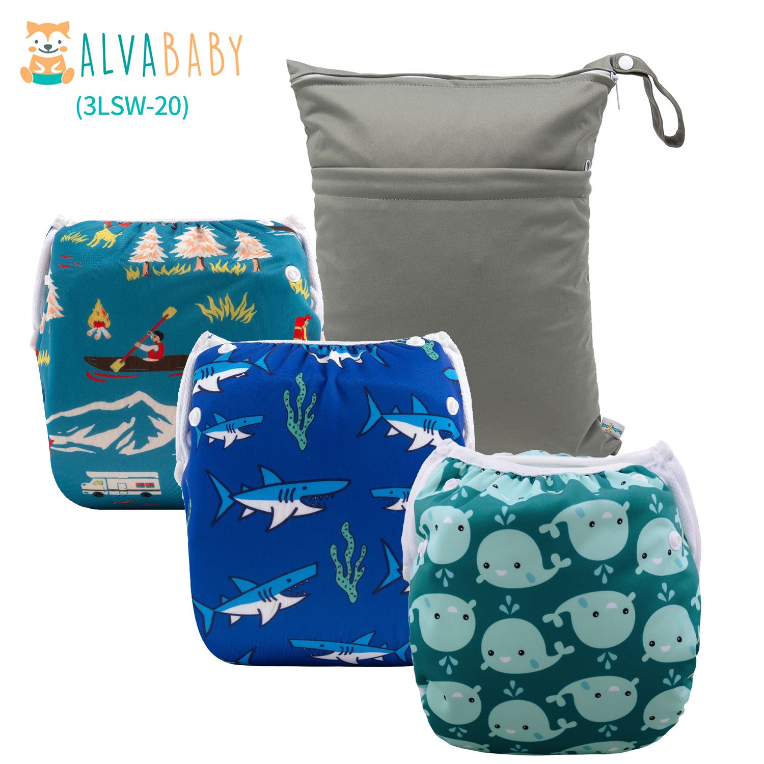Bundle of 3 Reusable Swim Diapers with 1 Waterproof Wet Dry Bag
