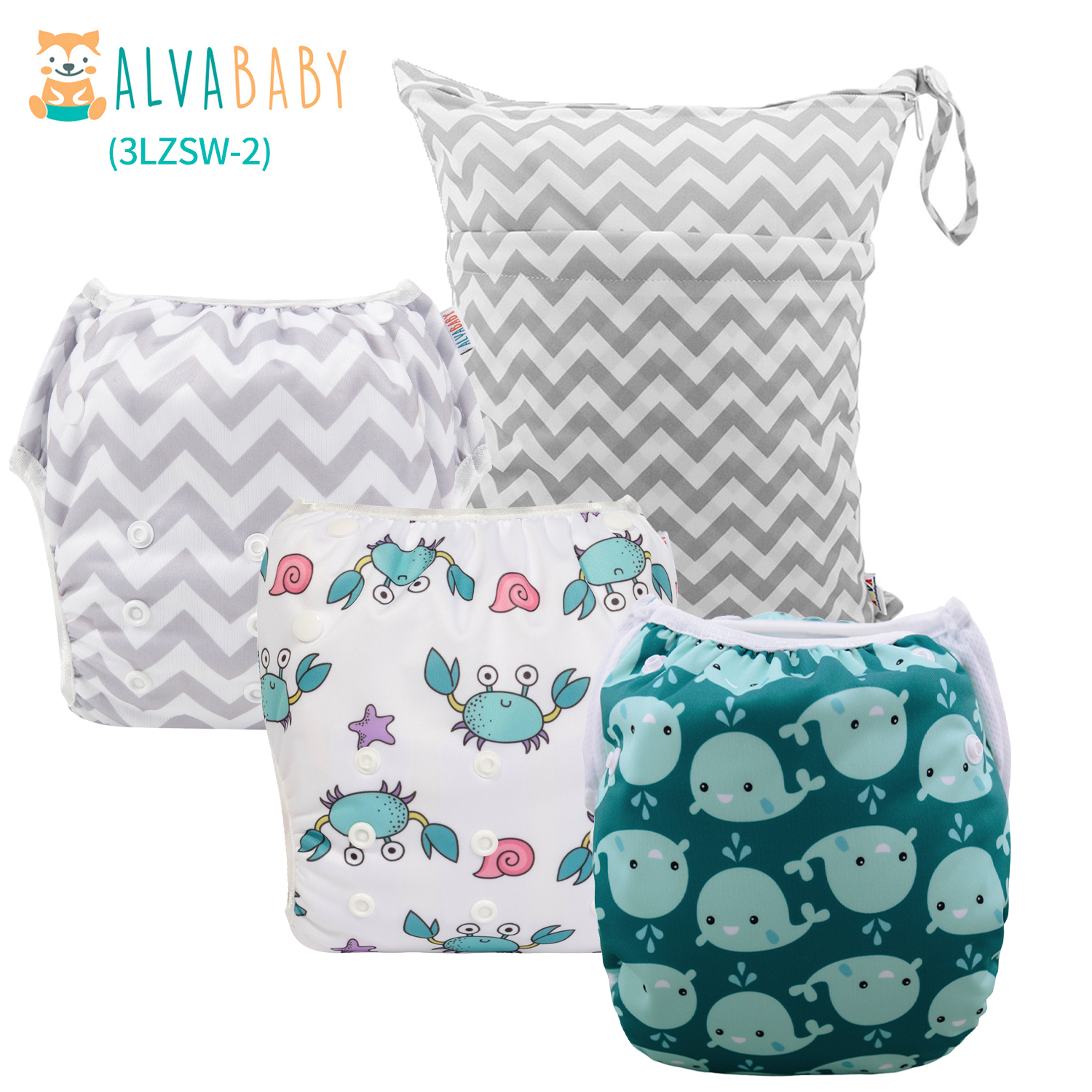 Bundle of 3 Reusable Swim Diapers with 1 Waterproof Wet Dry Bag