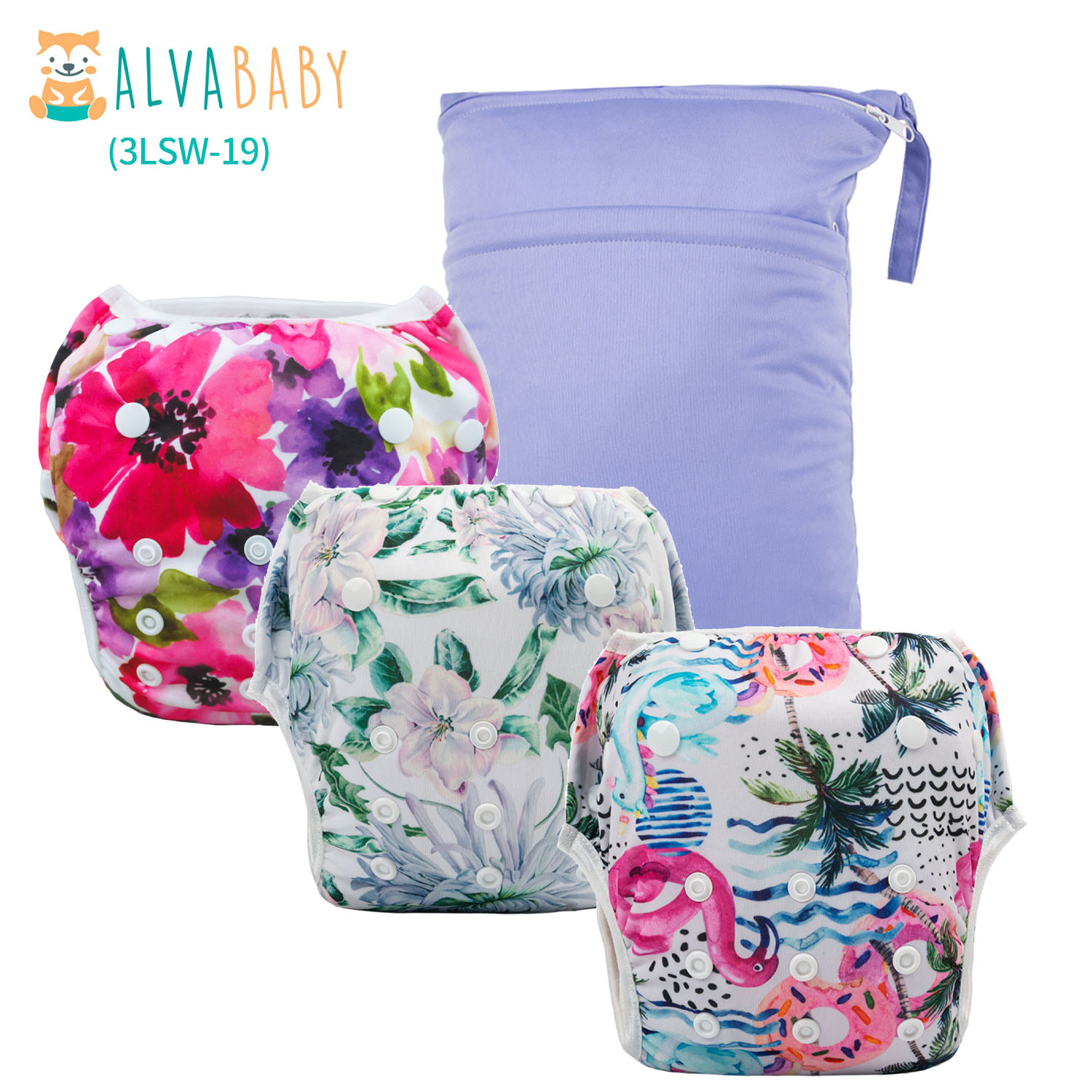 Bundle of 3 Reusable Swim Diapers with 1 Waterproof Wet Dry Bag