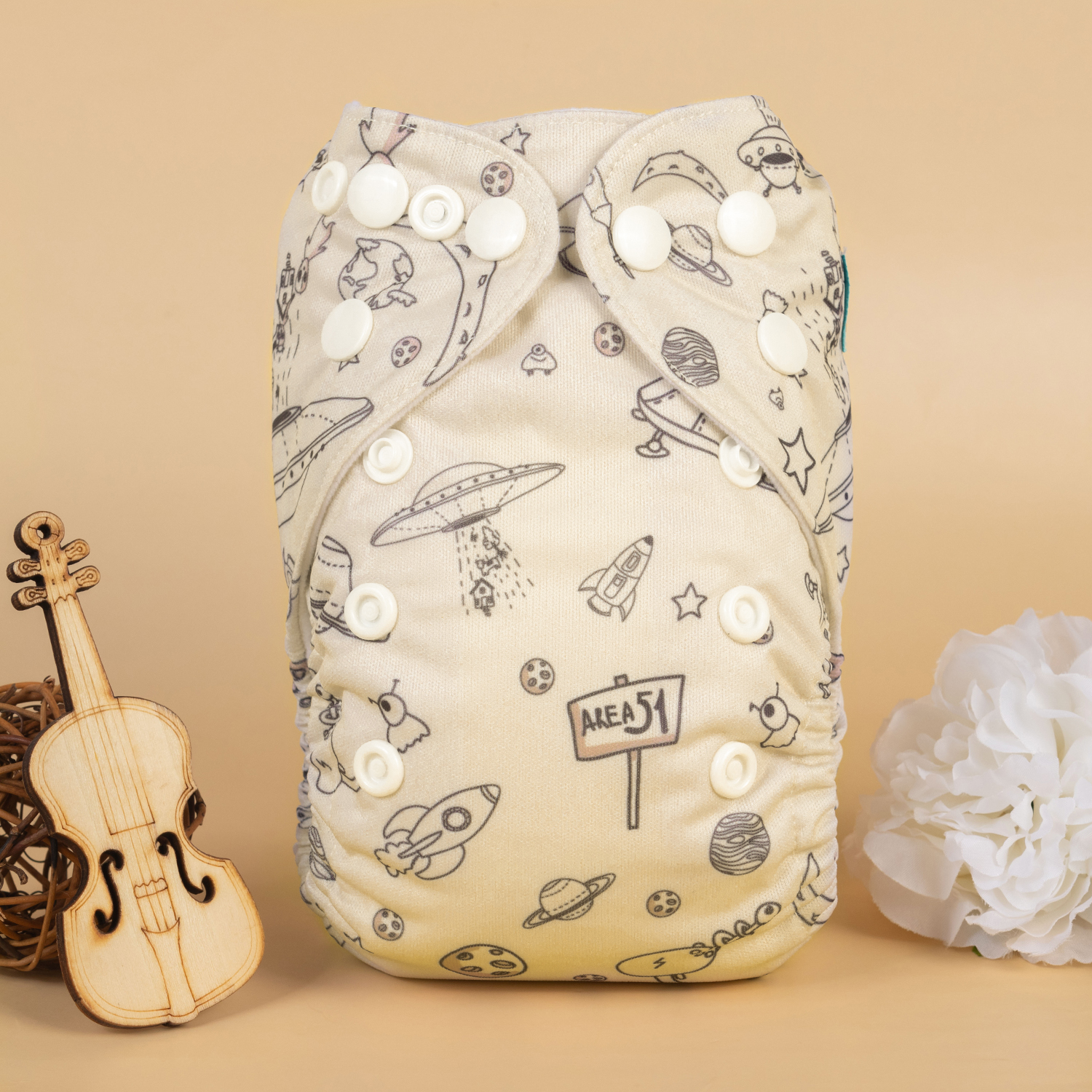 (Various Patterns) Newborn All In One Diaper with Pocket Sewn-in Bamboo Insert(4-Layer) - Adjustable Washable Reusable Cloth Diaper