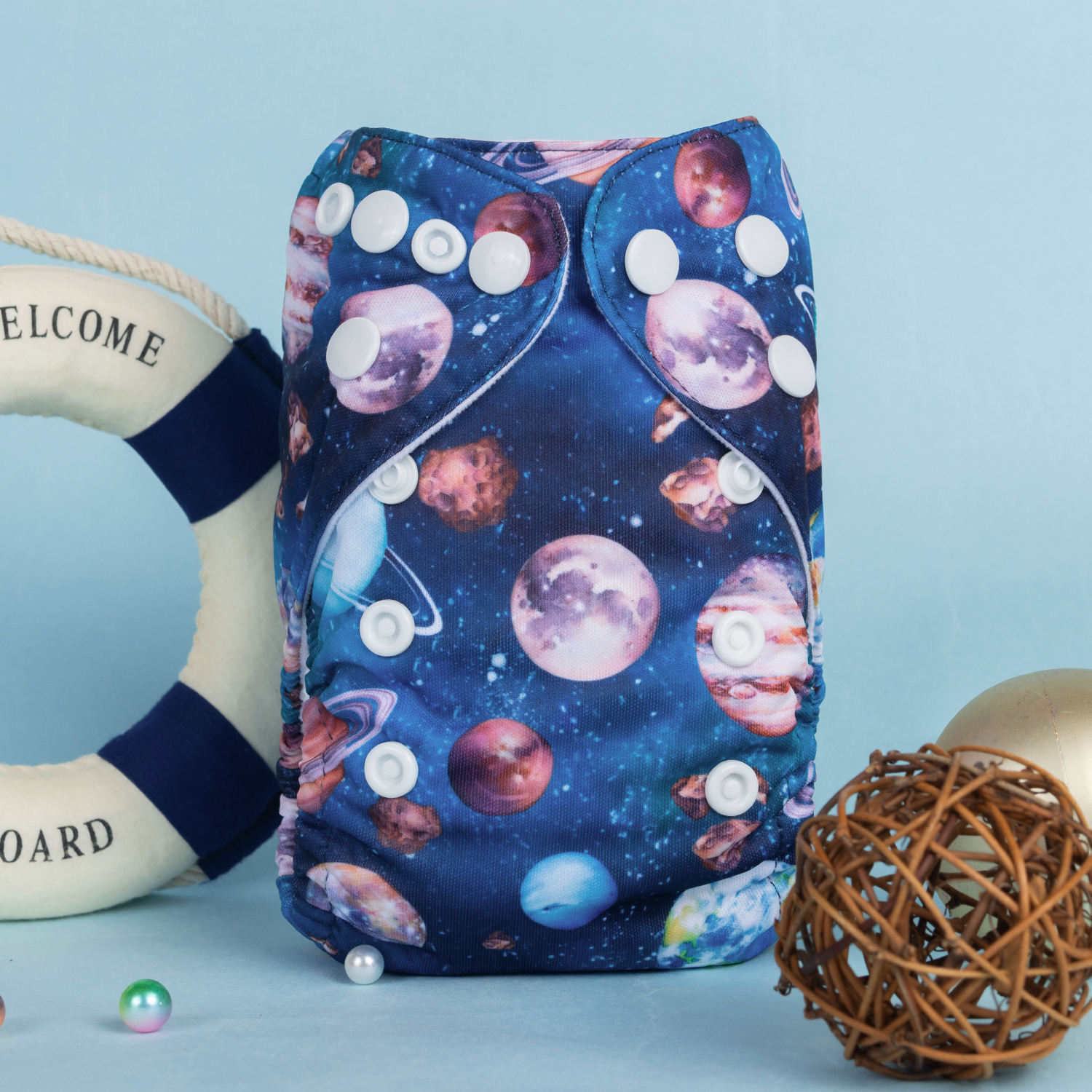 (Various Patterns) Newborn All In One Diaper with Pocket Sewn-in Bamboo Insert(4-Layer) - Adjustable Washable Reusable Cloth Diaper