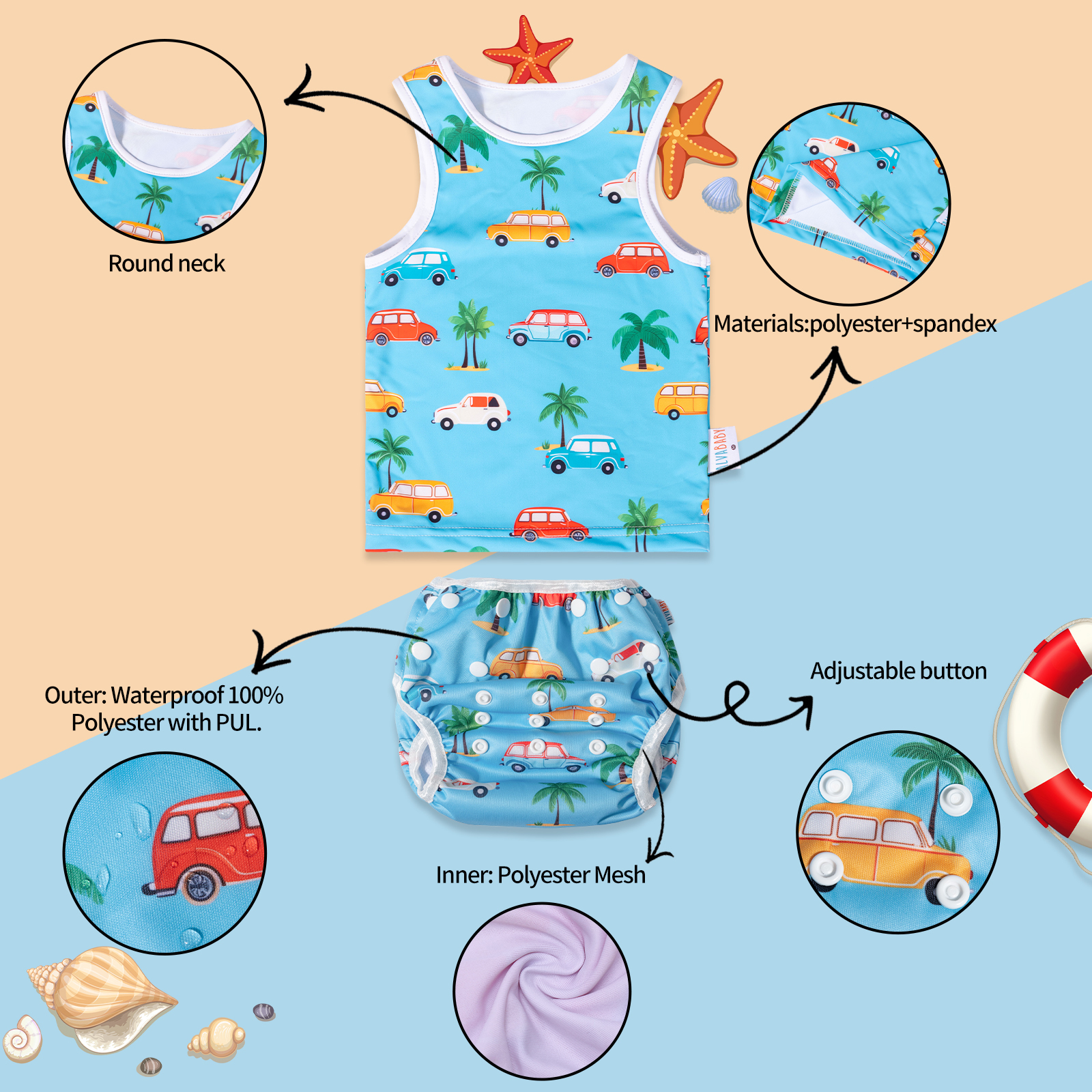 ALVABABY Toddler Baby Boy Summer Swim Suit, Infant Bathing Suit Swimwear Sleeveless,Tankini Swimwear (Z/SWT12A)