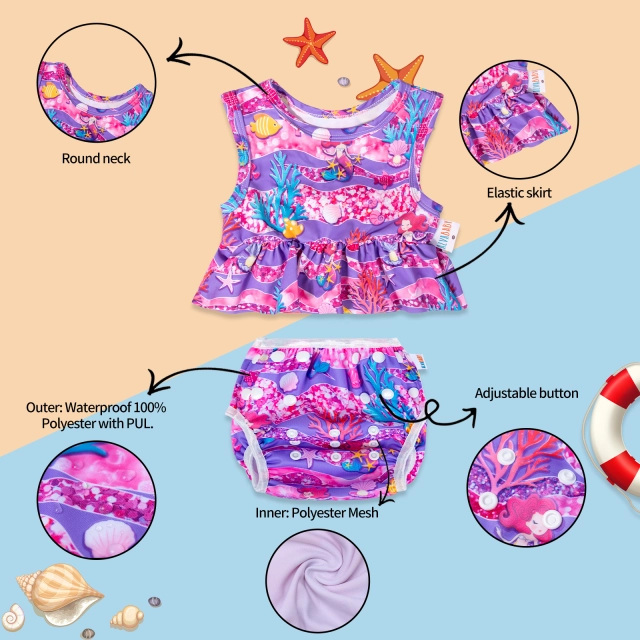 ALVABABY Toddler Baby Girl Summer Swim Suit, Infant Bathing Suit Swimwear Sleeveless,Tankini Swimwear (SWTD01A)