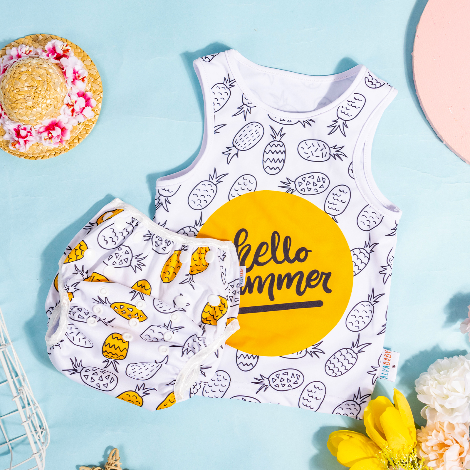 ALVABABY Toddler Baby Girl Summer Swim Suit, Infant Bathing Suit Swimwear Sleeveless,Tankini Swimwear (Z/SWTD05A)