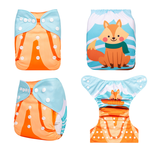 ALVABABY One Size Positioning Printed Cloth Diaper-Fox(YDP228A)