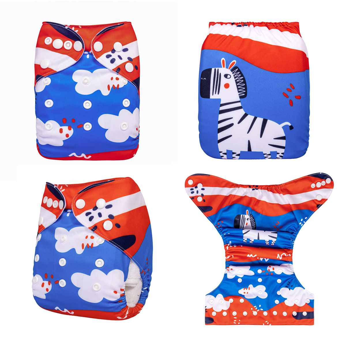 ALVABABY Positioning Cloth Diaper - One Size Adjustable Washable & Reusable Diaper for Babies and Toddlers (Zebra, YDP224A)