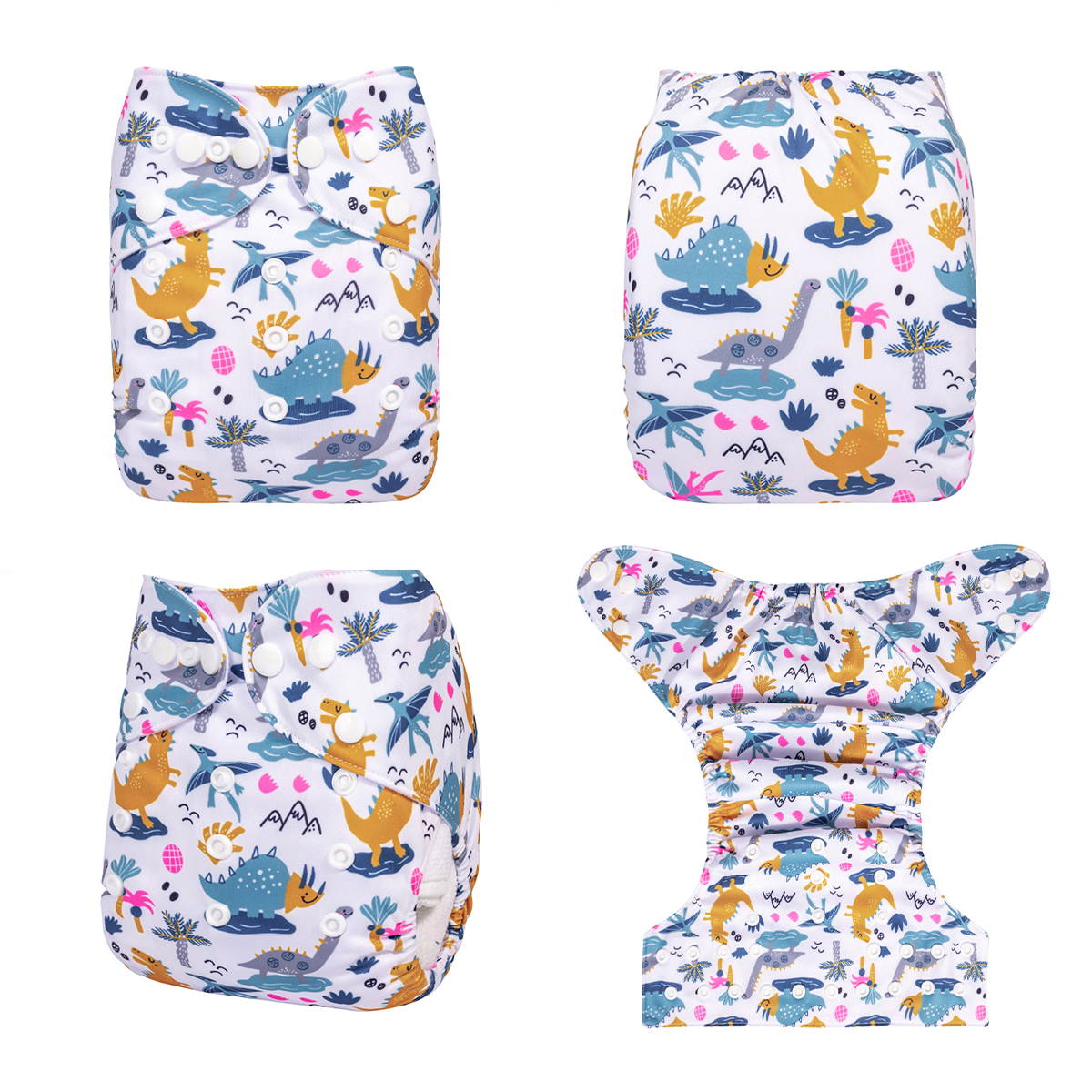 ALVABABY Positioning Cloth Diaper - One Size Adjustable Washable & Reusable Diaper for Babies and Toddlers (Dinosaur, YDP229A)