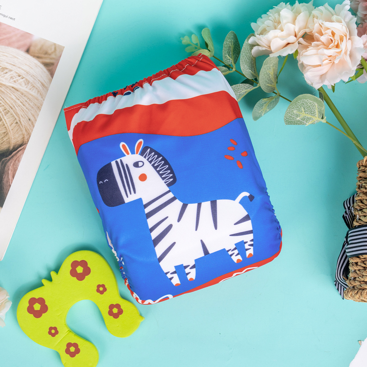 ALVABABY Positioning Cloth Diaper - One Size Adjustable Washable & Reusable Diaper for Babies and Toddlers (Zebra, YDP224A)