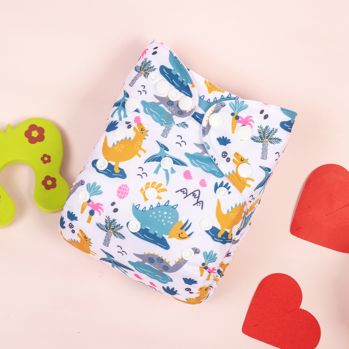 ALVABABY Positioning Cloth Diaper - One Size Adjustable Washable & Reusable Diaper for Babies and Toddlers (Dinosaur, YDP229A)