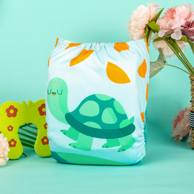 ALVABABY One Size Positioning Printed Cloth Diaper-Turtle(YDP226A)