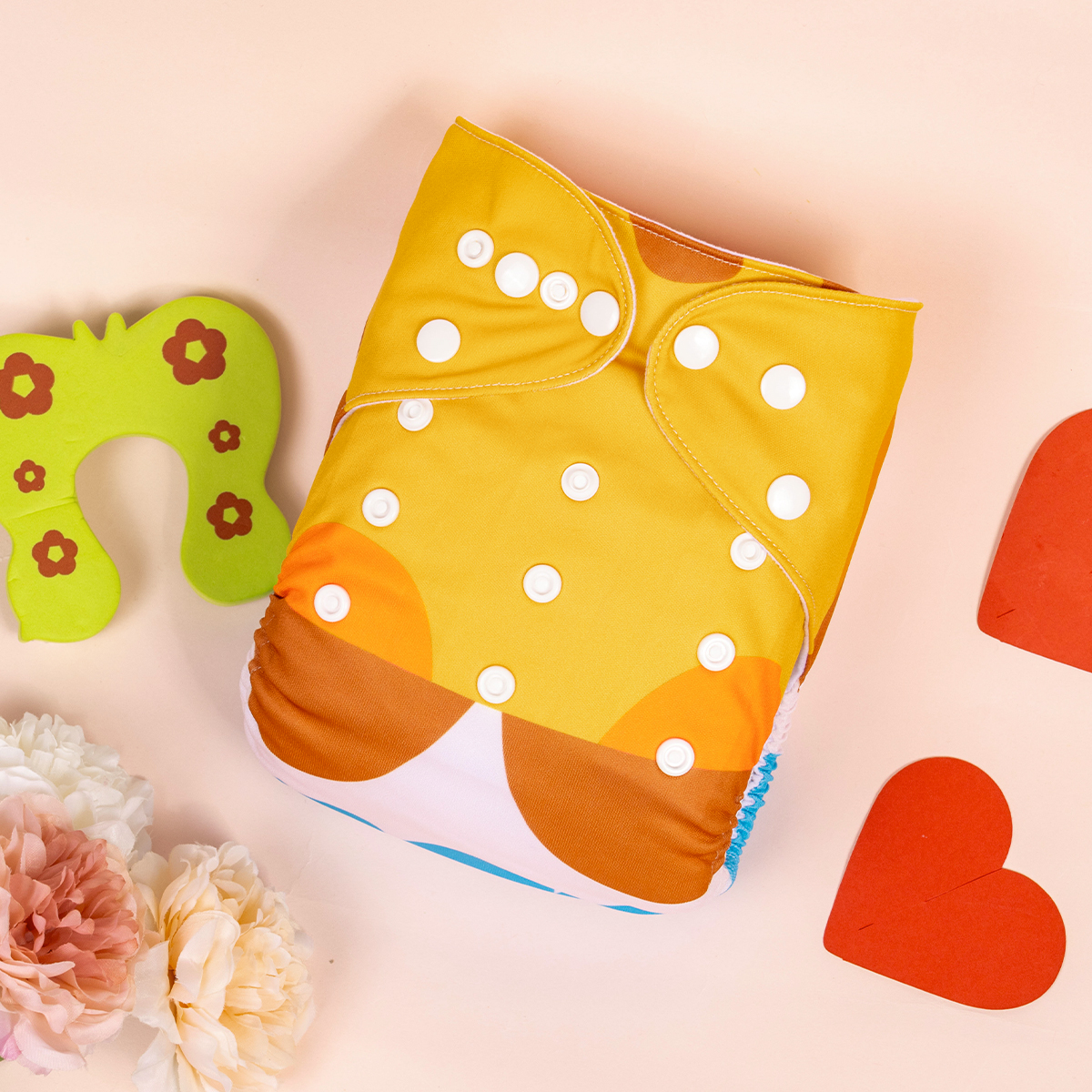 ALVABABY Positioning Cloth Diaper - One Size Adjustable Washable & Reusable Diaper for Babies and Toddlers (Giraffe, YDP227A)