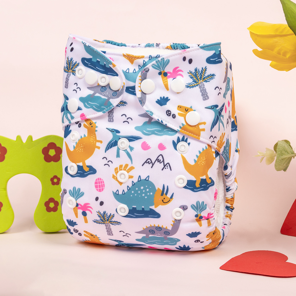 ALVABABY Positioning Cloth Diaper - One Size Adjustable Washable & Reusable Diaper for Babies and Toddlers (Dinosaur, YDP229A)