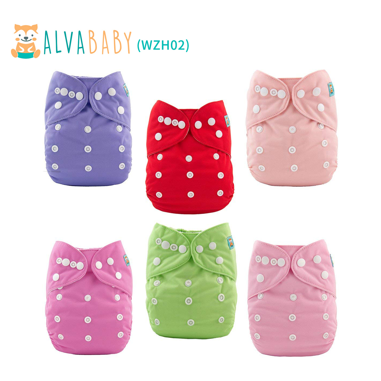 6-Pack Baby Cloth Diapers with 12 Bamboo Inserts - One Size Adjustable & Reusable Pocket Diapers for Infants & Toddlers