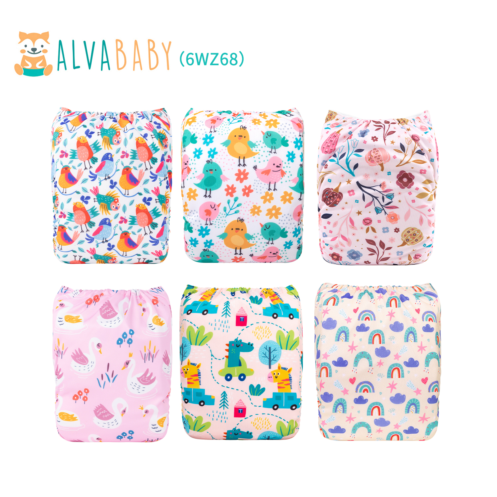 6-Pack Baby Cloth Diapers with 12 Bamboo Inserts - One Size Adjustable & Reusable Pocket Diapers for Infants & Toddlers