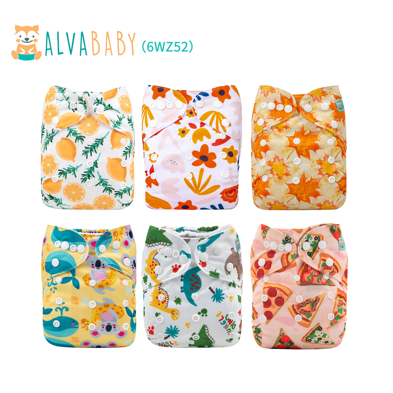 6-Pack Baby Cloth Diapers with 12 Bamboo Inserts - One Size Adjustable & Reusable Pocket Diapers for Infants & Toddlers