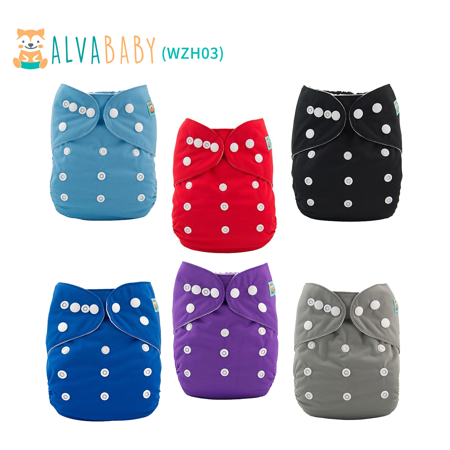 6-Pack Baby Cloth Diapers with 12 Bamboo Inserts - One Size Adjustable & Reusable Pocket Diapers for Infants & Toddlers