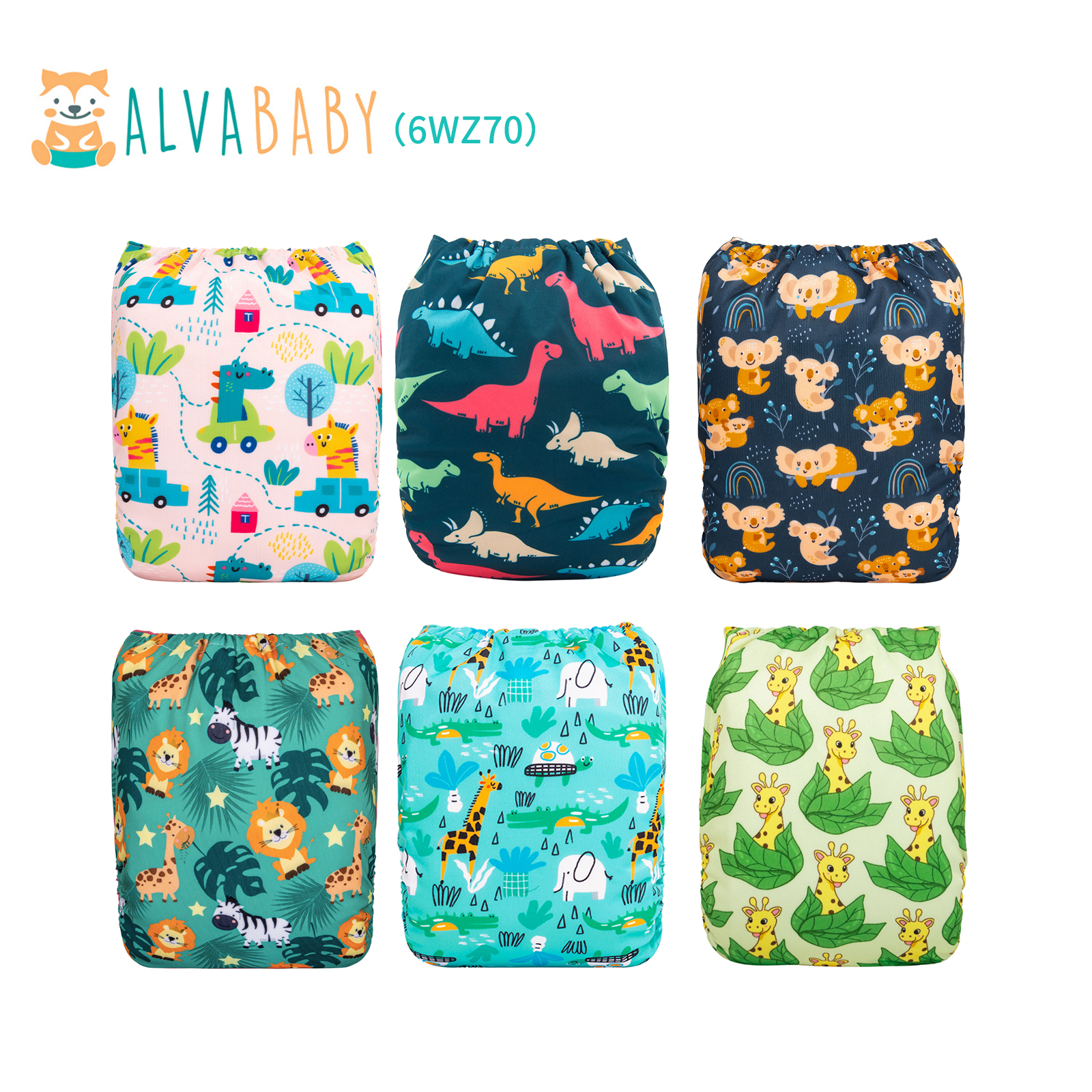 6-Pack Baby Cloth Diapers with 12 Bamboo Inserts - One Size Adjustable & Reusable Pocket Diapers for Infants & Toddlers