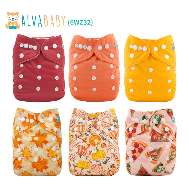 (All Packs)Baby Cloth Diapers 6 Pack with 12pcs 4-Layer Bamboo Inserts One Size Adjustable Washable Reusable for Baby Girls and Boys