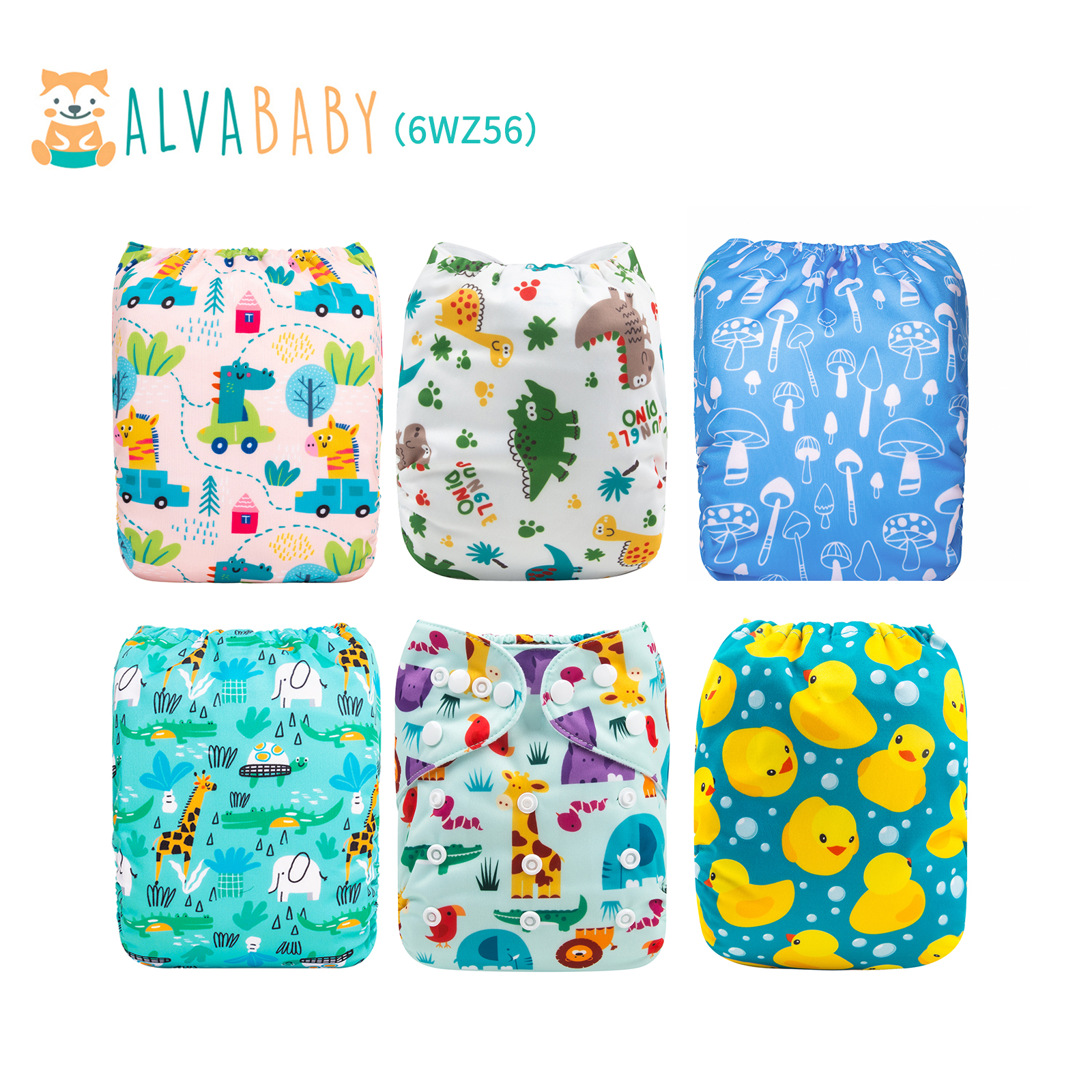 6-Pack Baby Cloth Diapers with 12 Bamboo Inserts - One Size Adjustable & Reusable Pocket Diapers for Infants & Toddlers