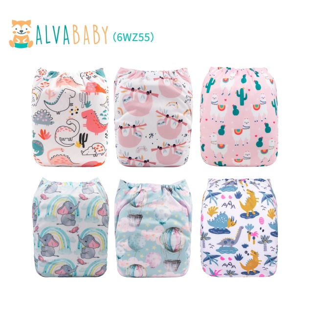 (All Packs)Baby Cloth Diapers 6 Pack with 12pcs 4-Layer Bamboo Inserts One Size Adjustable Washable Reusable for Baby Girls and Boys