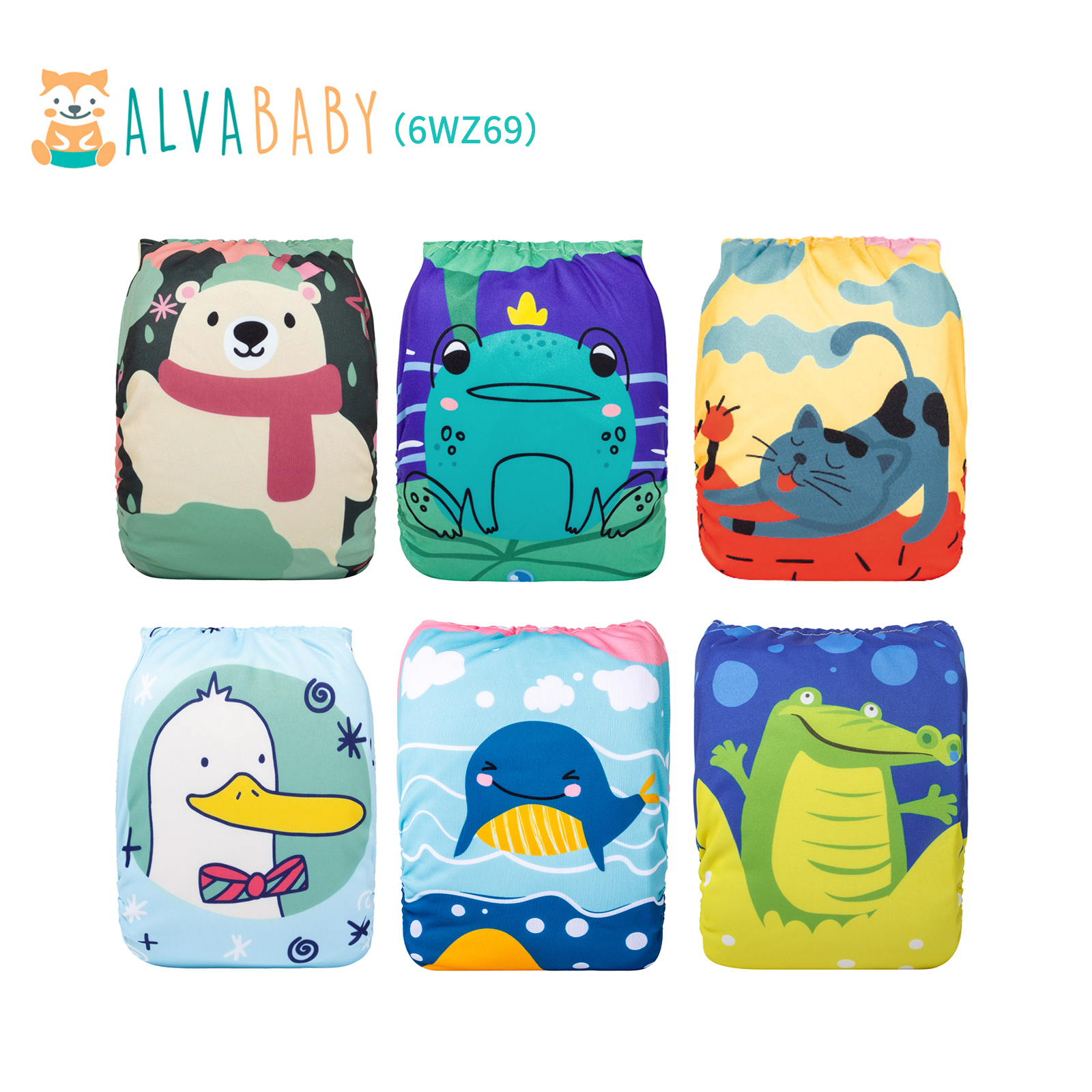 6-Pack Baby Cloth Diapers with 12 Bamboo Inserts - One Size Adjustable & Reusable Pocket Diapers for Infants & Toddlers