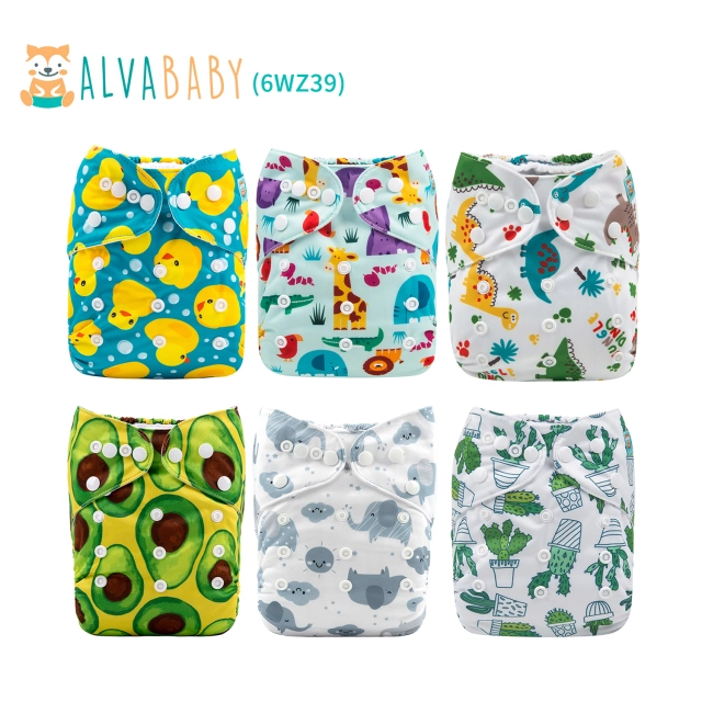 (All Packs)Baby Cloth Diapers 6 Pack with 12pcs 4-Layer Bamboo Inserts One Size Adjustable Washable Reusable for Baby Girls and Boys