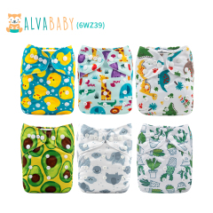 (All Packs)ALVABABY Baby Cloth Diapers 6 Pack with 12pcs 4-Layer Bamboo Inserts One Size Adjustable Washable Reusable for Baby Girls and Boys