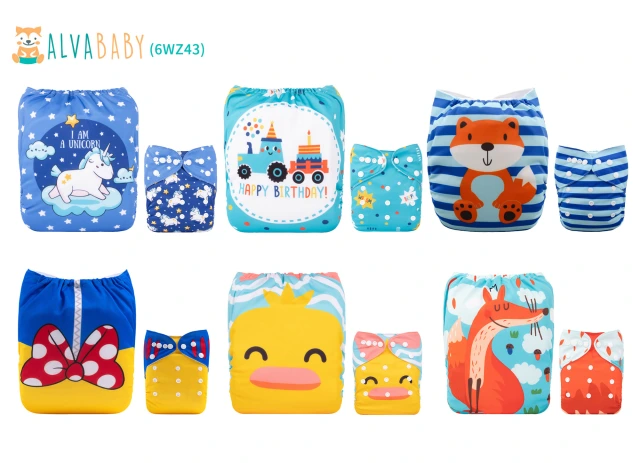 (All Packs)Baby Cloth Diapers 6 Pack with 12pcs 4-Layer Bamboo Inserts One Size Adjustable Washable Reusable for Baby Girls and Boys