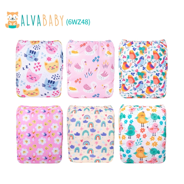 (All Packs)ALVABABY 6PCS One Size Diapers with 6 Microfiber inserts